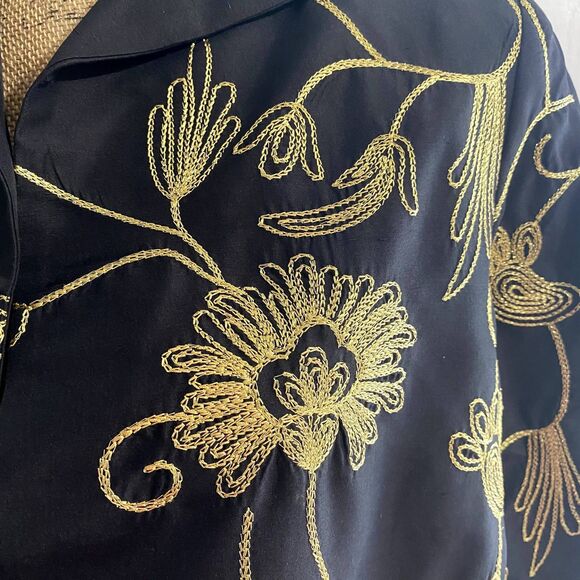 Vintage Silk Club Collection Floral Embroidered Blazer Black Gold Size Medium - Picture 2 of 4